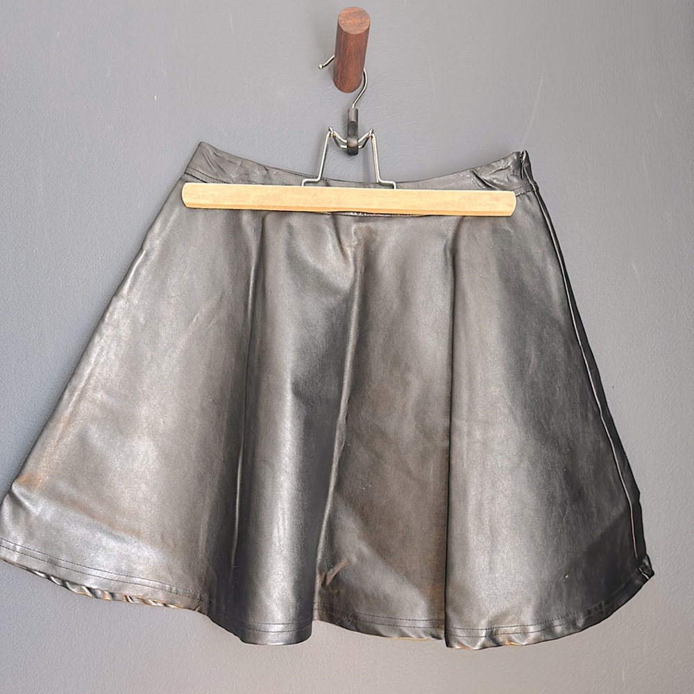 Faux Leather Black Miniskirt, Size SM